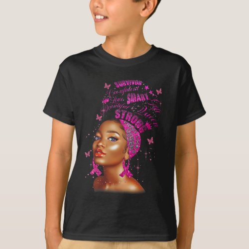 Smart Black Women Breast Cancer Survive Pink Ribbo T_Shirt