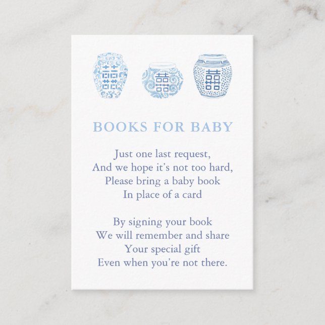 Smart Blue And White Bring A Book For Baby Shower  Enclosure Card (Front)