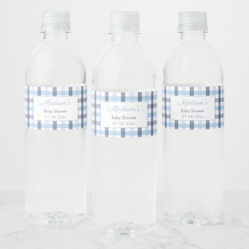 Smart Blue And White Plaid Boy Baby Shower Party Water Bottle Label
