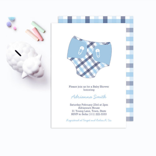 Smart Blue Check Diaper Boy Baby Shower