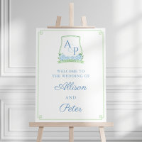 Smart Blue Green White Crest Wedding Welcome Sign