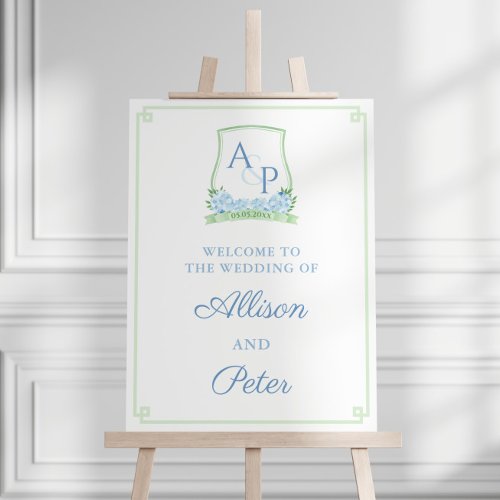 Smart Blue Green White Crest Wedding Welcome Sign