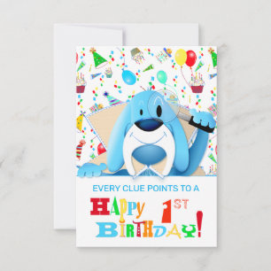 Smart Blue Hound Dog Cartoon Detective Party Invitation