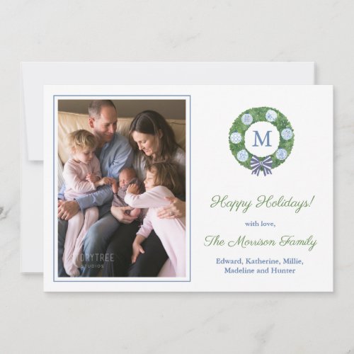 Smart Blue White Green Ginger Jar Ornaments Photo  Holiday Card