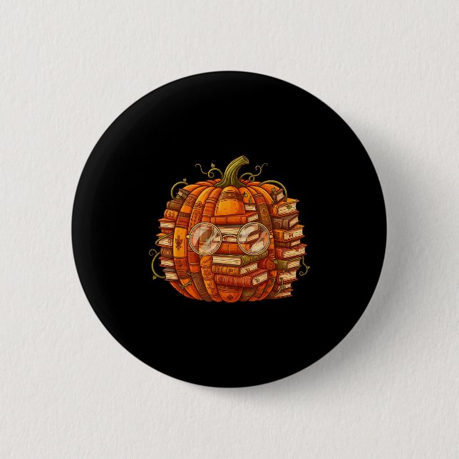 Smart Book Pumpkin Retro Fall Teacher Reading Hall Button (Front)