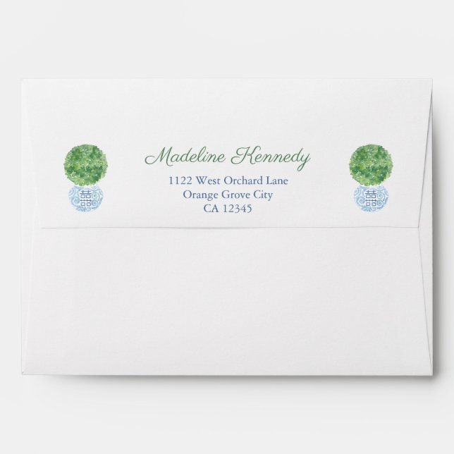 Smart Boxwood Ball Wedding Shower Return Address Envelope (Back (Top Flap))
