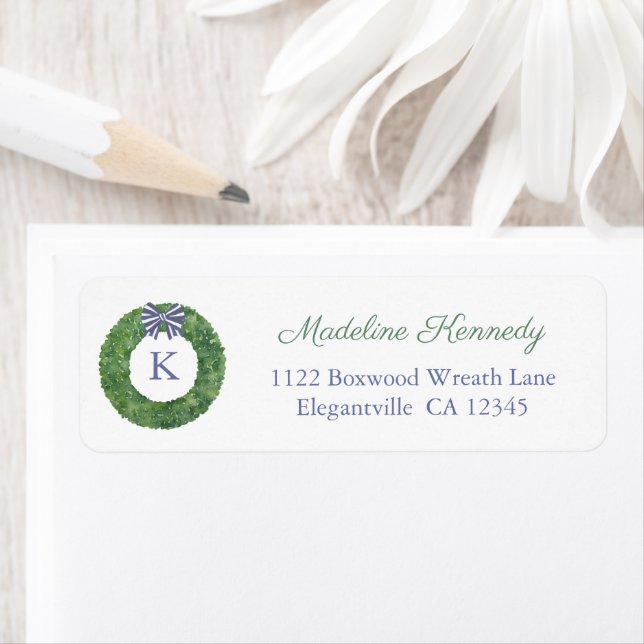 Smart Boxwood Blue And White Ribbon Return Address Label (Insitu)