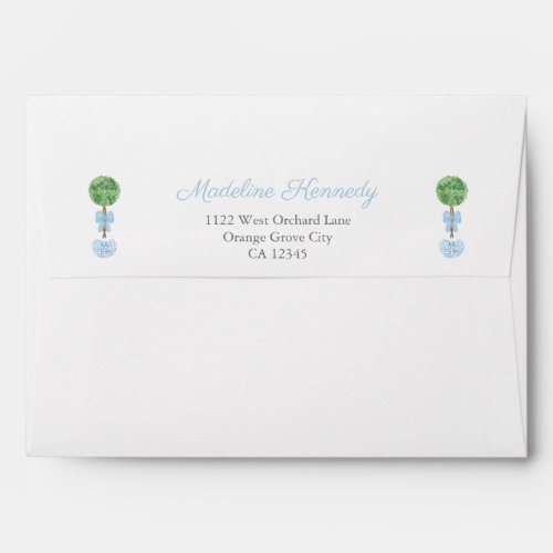 Smart Boxwood Blue Bow Baby Shower Return Address Envelope