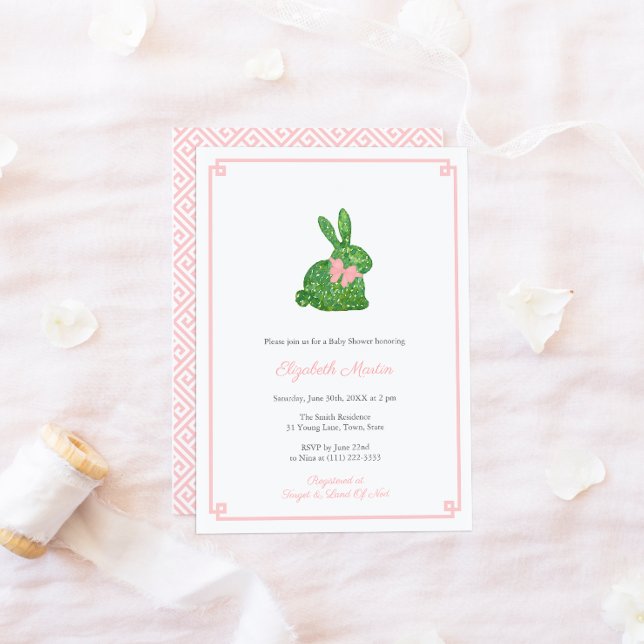 Smart Boxwood Bunny Rabbit Girl Baby Shower Party Invitation