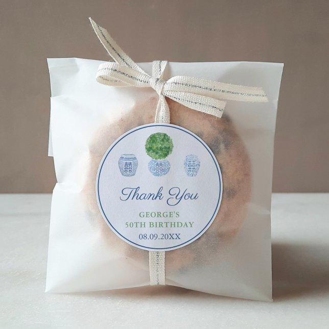 Smart Boxwood Ginger Jar Adult Birthday Favor Classic Round Sticker (Boxwood Ginger Jar Adult Birthday Party Thank You Favor Sticker)