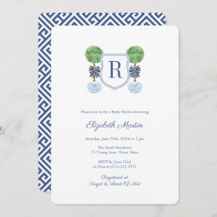 Smart Boxwood Monogram Crest Boy Baby Shower Party Invitation