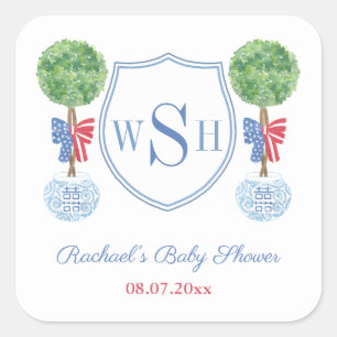 Smart Boxwood Monogram Crest Wedding Shower Favor Square Sticker