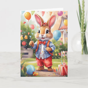 Smart bunny, celebrating outdoors in garden   Card