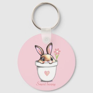 Smart Bunny with Flower & Heart on Light Pink