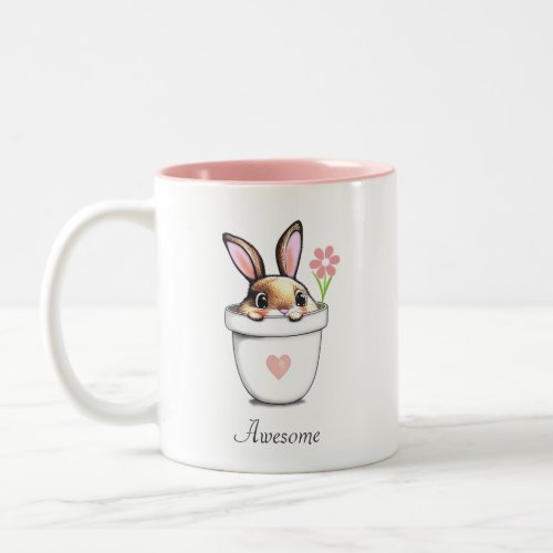 Smart Bunny with Flower  Heart Two_Tone Coffee Mug