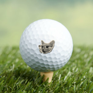 "Smart Cat Design with Glasses Golf Balls