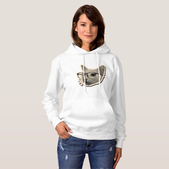 Smart Cat Design with Glasses  Hoodie (Front Full)
