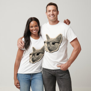Smart Cat Design with Glasses T-Shirt