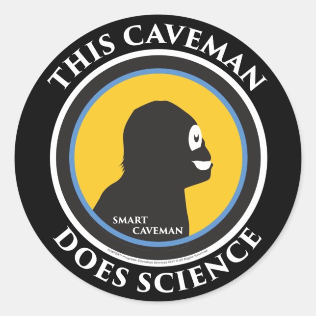 Smart Caveman Stickers: This Caveman Does Science Classic Round Sticker (Front)