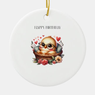 Smart Chick Birthday Ceramic Ornament