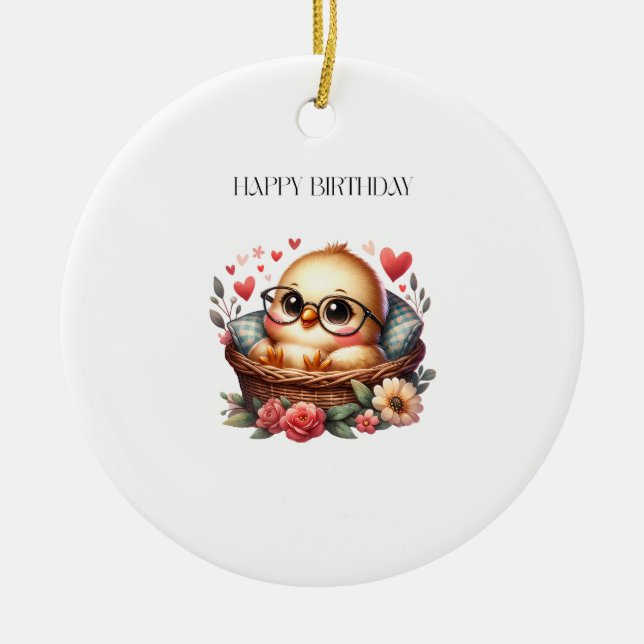 Smart Chick Birthday Ceramic Ornament (Front)