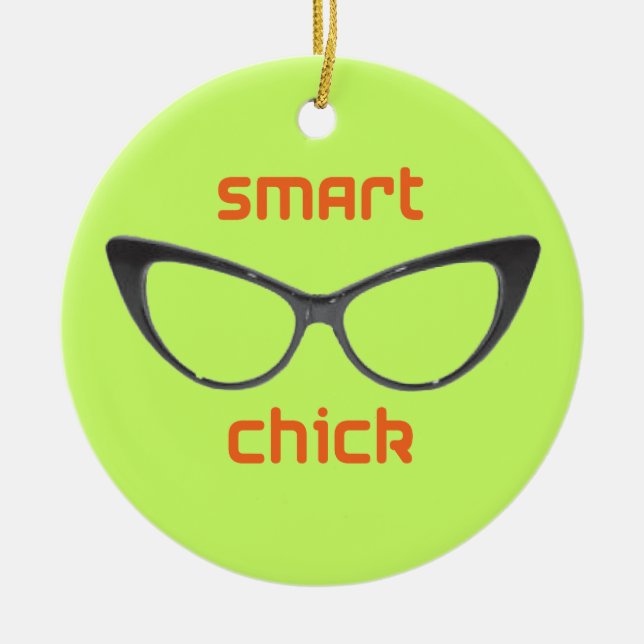 Smart Chick Geek Eyeglasses Ceramic Ornament (Front)
