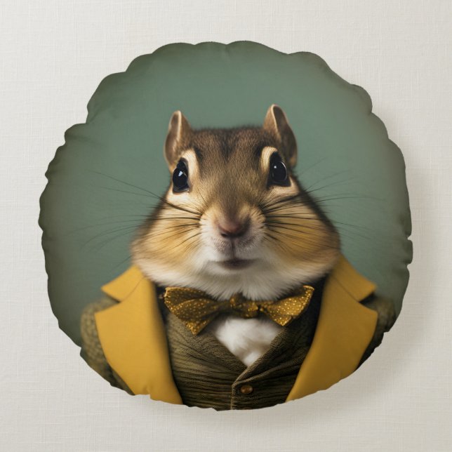 Smart Chipmunk Round Pillow (Front)