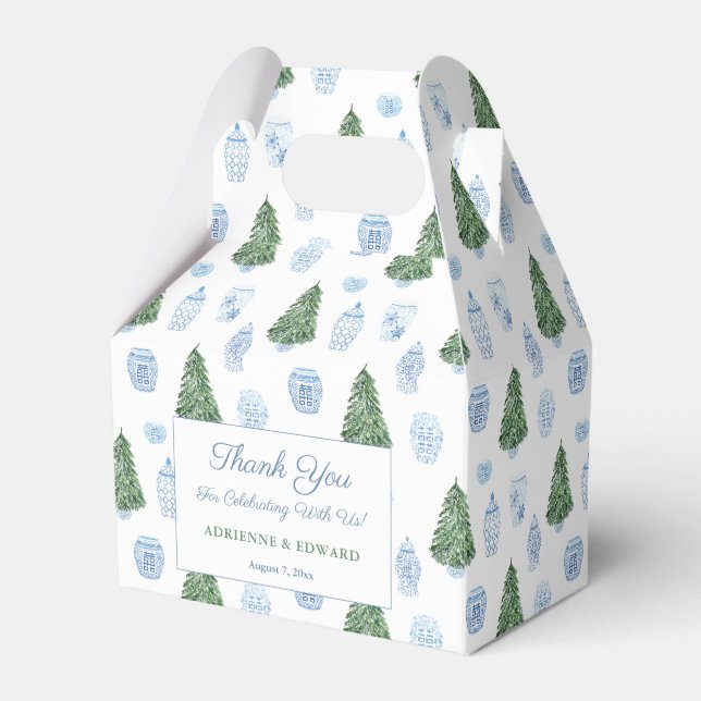 Smart Christmas Tree Blue White Ornaments Wedding Favor Boxes (Front Side)