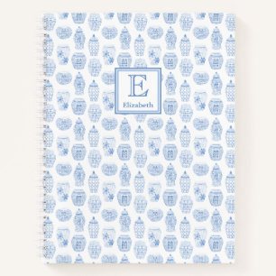 Smart College Girl Blue And White Monogram Notebook