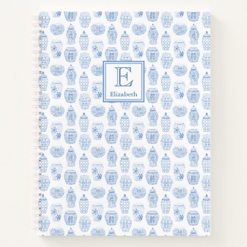 Smart College Girl Blue And White Monogram Notebook