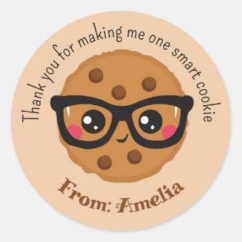 Smart Cookie Personalized Teacher Gifts Classic Round Sticker by CallaChic at Zazzle