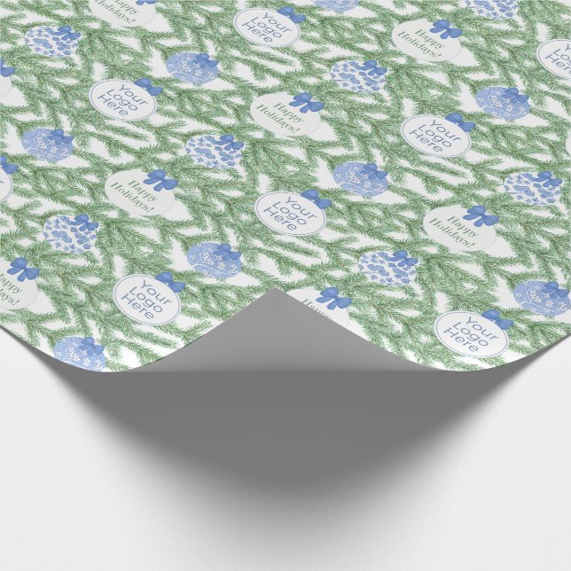 Smart Corporate Logo Blue And White Happy Holidays Wrapping Paper (Corner)