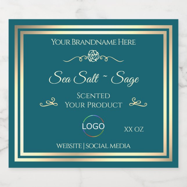 Smart Dark Teal Product Label Gold Frame with Logo (Single Label)