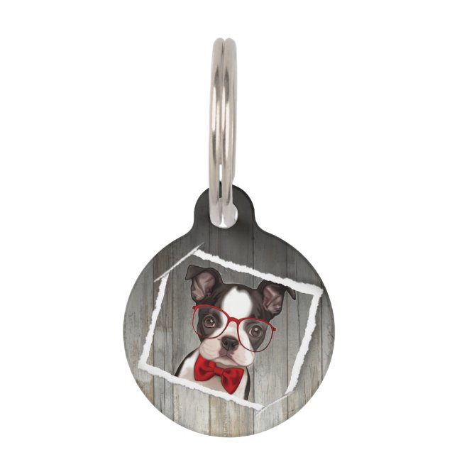smart dog with glasses pet ID tag (Front)