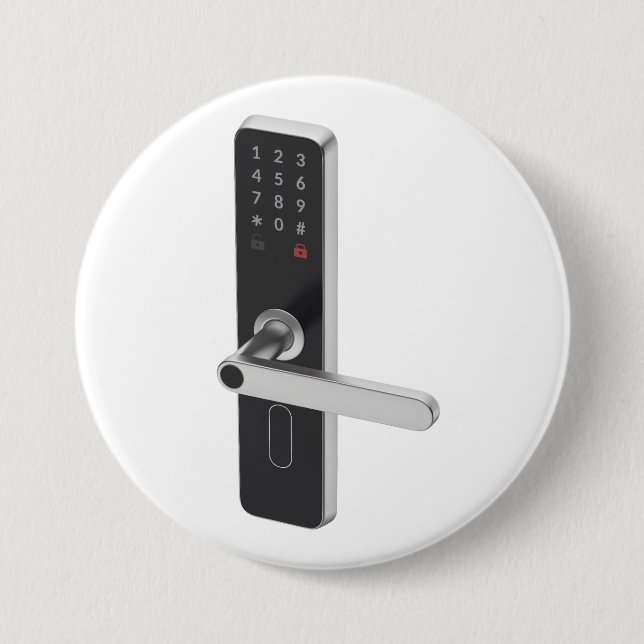 Smart door lock with integrated keypad and fingerp button (Front)