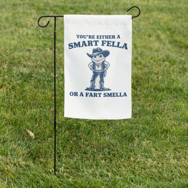 Smart Fella or Fart Smella Retro Frog Meme Funny Garden Flag (In SItu)