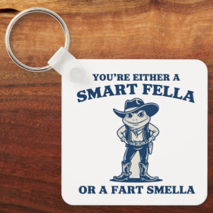 Smart Fella or Fart Smella Retro Frog Meme Funny Keychain