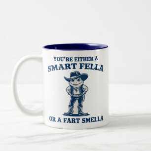 Smart Fella or Fart Smella Retro Frog Meme Funny Two-Tone Coffee Mug