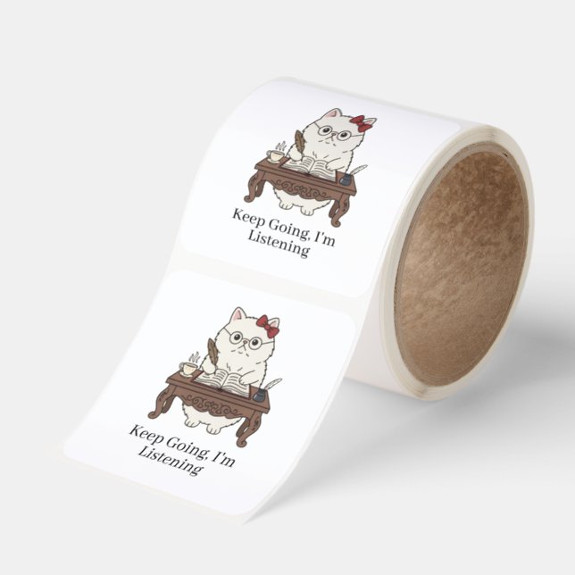 Smart Focused Cat Writing Coffee Study Brown Desk Square Sticker (Roll)