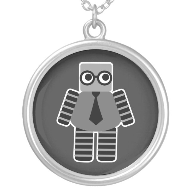 Smart Geek Robot Silver Plated Necklace (Front)