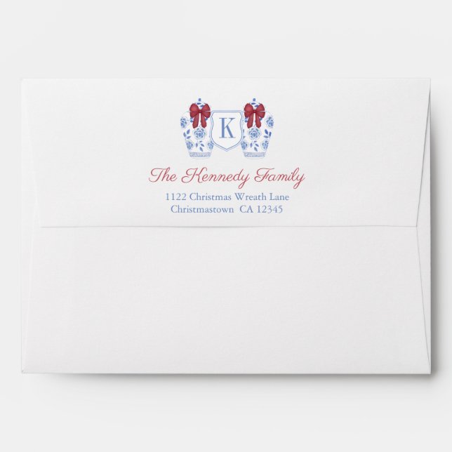 Smart Ginger Jar Red Bow Christmas Return Address Envelope (Back (Top Flap))