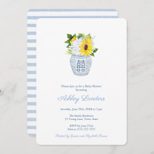 Smart Ginger Jar Sunflowers Boy Baby Shower Invitation