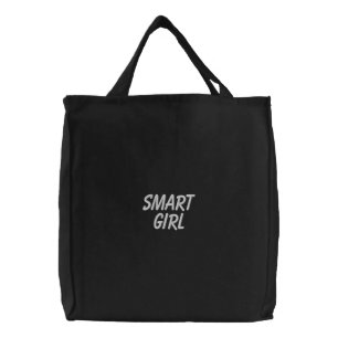 SMART GIRL Text Mark Chic Embroidered Tote Bag