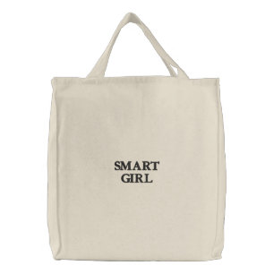 SMART GIRL Text Mark Classic Embroidered Tote Bag