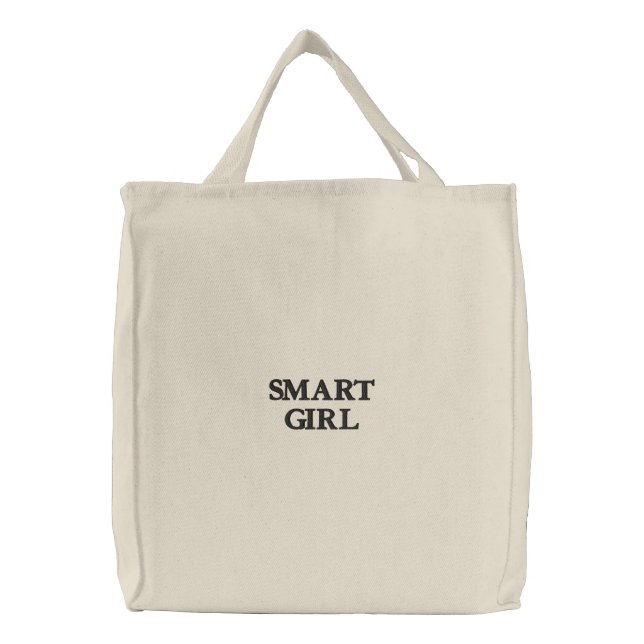 SMART GIRL Text Mark Classic Embroidered Tote Bag (Front)
