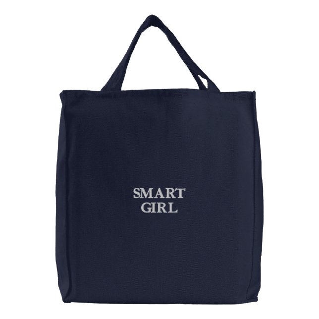 SMART GIRL Text Mark Stylish Embroidered Tote Bag (Front)