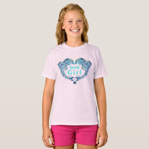 Smart Girl Turquoise Dolphins Heart  T_Shirt