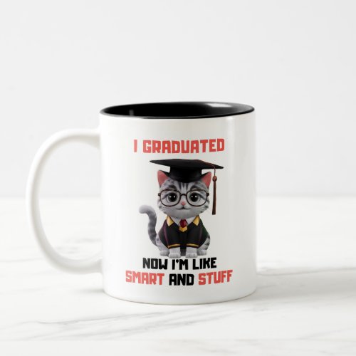 Smart Grad CongratulationsFunny Cat Graduation  Two_Tone Coffee Mug