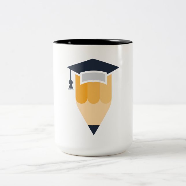 Smart Graduation Cap and Pencil Two-Tone Coffee Mug (Center)
