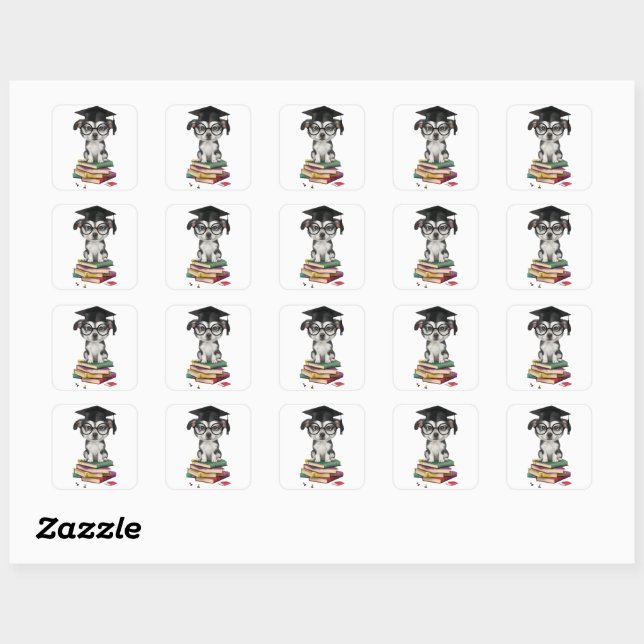 Smart Graduation Dog Sticker – Cute Pup with Glass (Sheet)